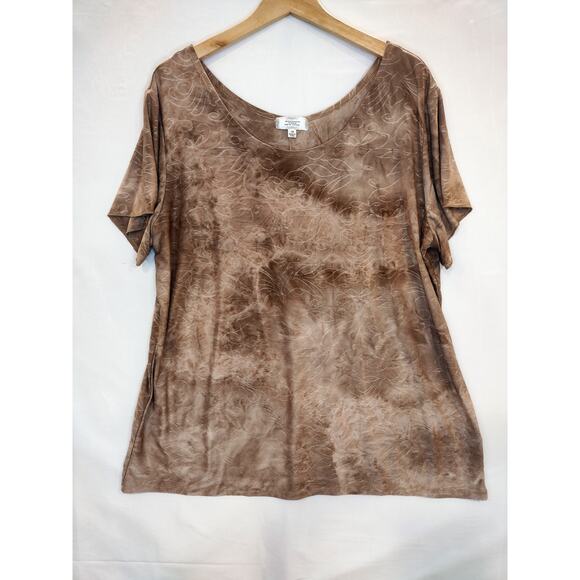 Shannon Ford New York Scoop Neck Embroidered Distressed Brown Tan Blouse Size 1X - Picture 1 of 5